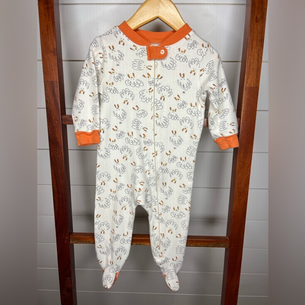 Adorable Burt's Bees Baby Cream and Orange Turkey Footie
